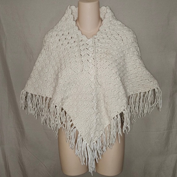 Sweaters - Crochet Poncho Fringe Shawl Capelet Cover Up Boho